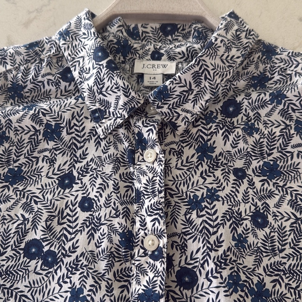 J. Crew Navy and White Floral Long-Sleeve Button Dress - Picture 13 of 16